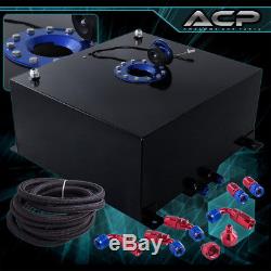 10 Gallons Black with Blue Cap Fuel Cell Square Box Tank + Oil Line 10an Fittings
