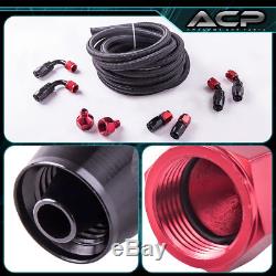 10 Gallons Black with Chrome Cap Fuel Cell Tank + Black Oil Line Red Fittings