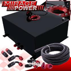 80 Liters 21 Gallons Black Aluminum Fuel Cell Tank Red Cap + Braided Oil Line