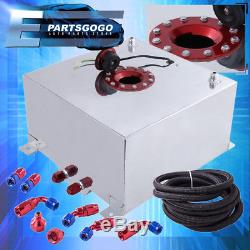 Aluminum 13 Gallon Fuel Cell Tank with Red Cap Braided Nylon Oil Feed Line 10AN
