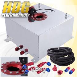 Aluminum Fuel Cell Gas Tank 13 Gallon 50 Liters Red Cap Braided Oil Feed Line