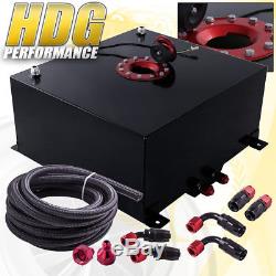 Black Aluminum Fuel Cell Gas Tank 13 Gallon 50L Red Cap Braided Oil Feed Line
