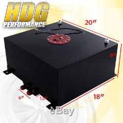 Black Aluminum Fuel Cell Gas Tank 13 Gallon 50L Red Cap Braided Oil Feed Line
