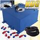 Blue Aluminum Fuel Cell Gas Tank 13 Gallon 50 Liters + Braided Oil Feed Line
