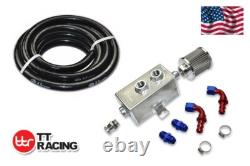 Oil Breather Catch Tank 1L AN10 Filter Drain Chrome Fittings Fuel Hose Kit