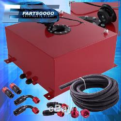 Red Aluminum 10 Gallon Fuel Tank with Black Cap + Braided Nylon Oil Feed Line
