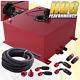 Red Aluminum Fuel Cell Gas Tank 13 Gallon 50 Liters Black Cap + Oil Feed Line