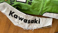 Vintage Bates Yoshimura R&D Kawasaki two piece road racing leathers flat track